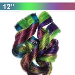 100% Real Human Hair Extensions Clip in Colored Hairstyles Green Aqua Purple